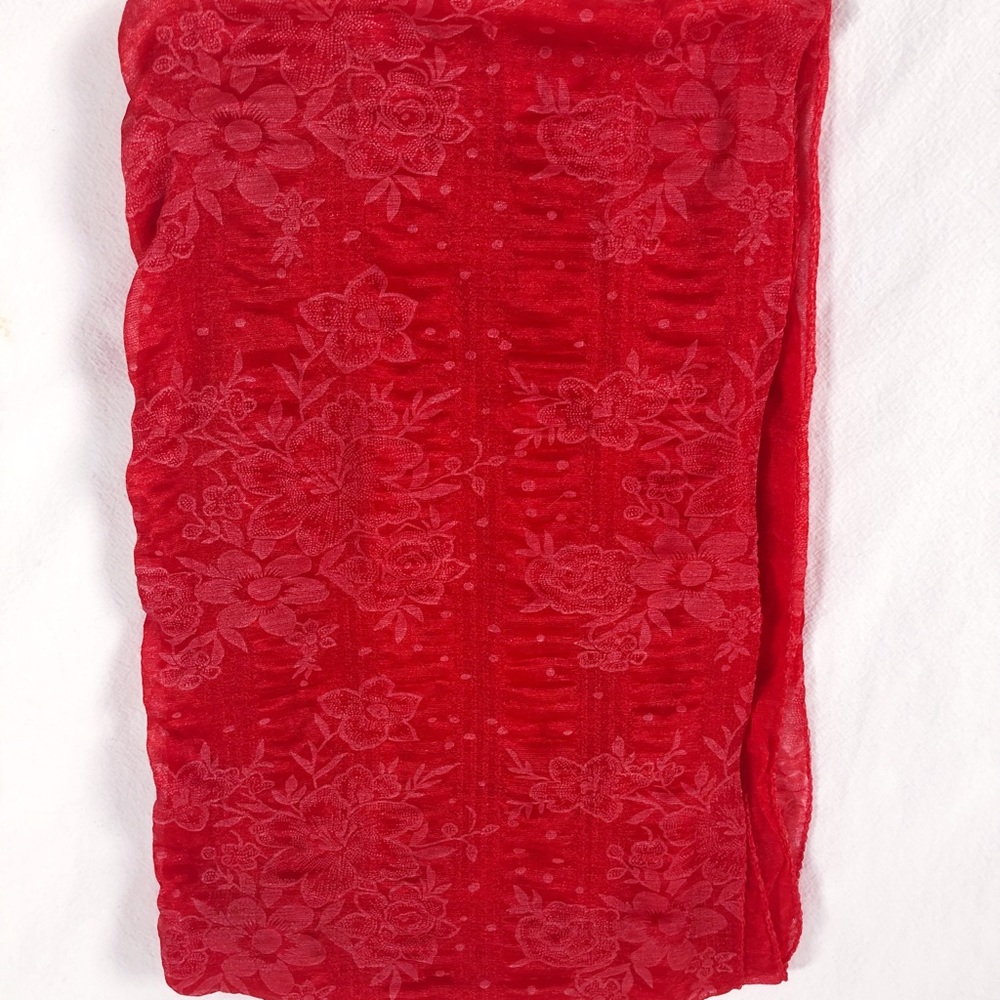 Vintage Red sheer floral scarf